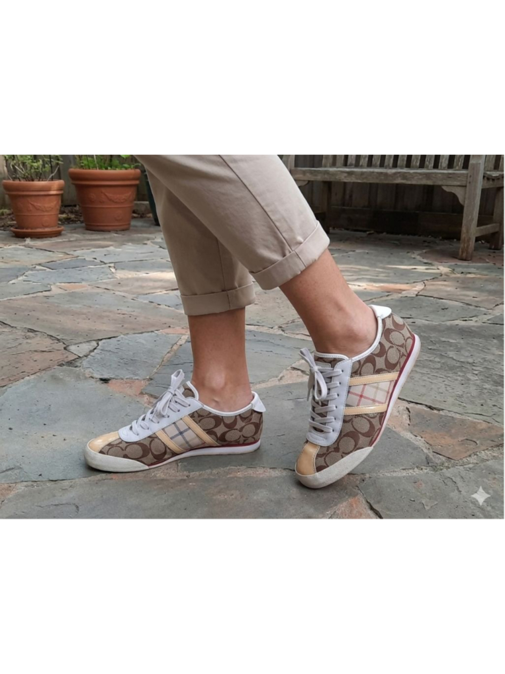 Coach Paxton Brown Monogram Logo Flats Comfort Lace-Up Sneakers Women's Size 8M - Picture 3 of 4